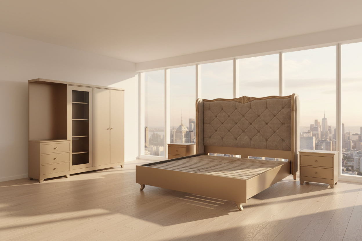 Luxury King Size Bed Set with Dressing & Side Tables