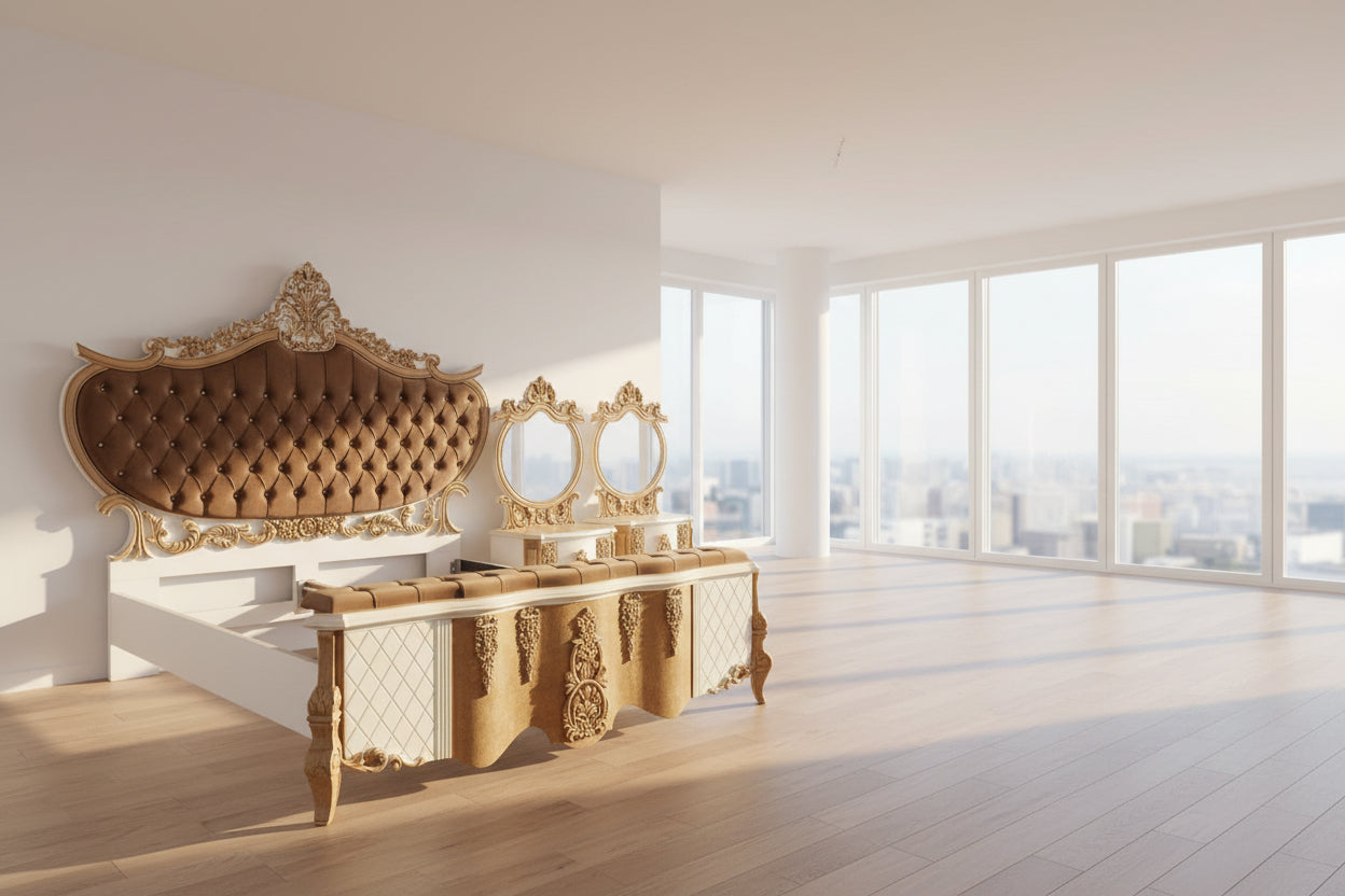 Luxury Carved Bedroom Set with Mirror Frame Side Tables – Rafiq Furniture House