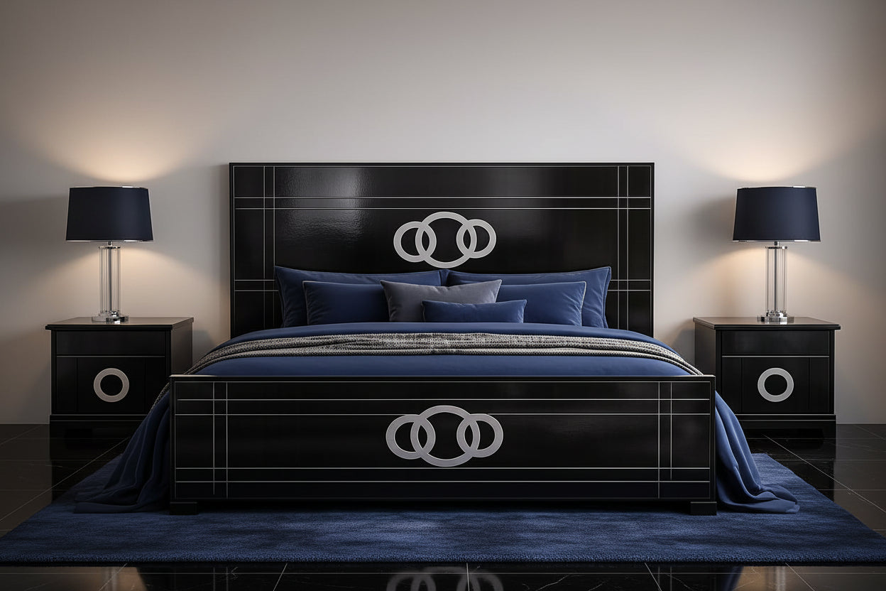 Luxury Black Bed with 2 Side Tables