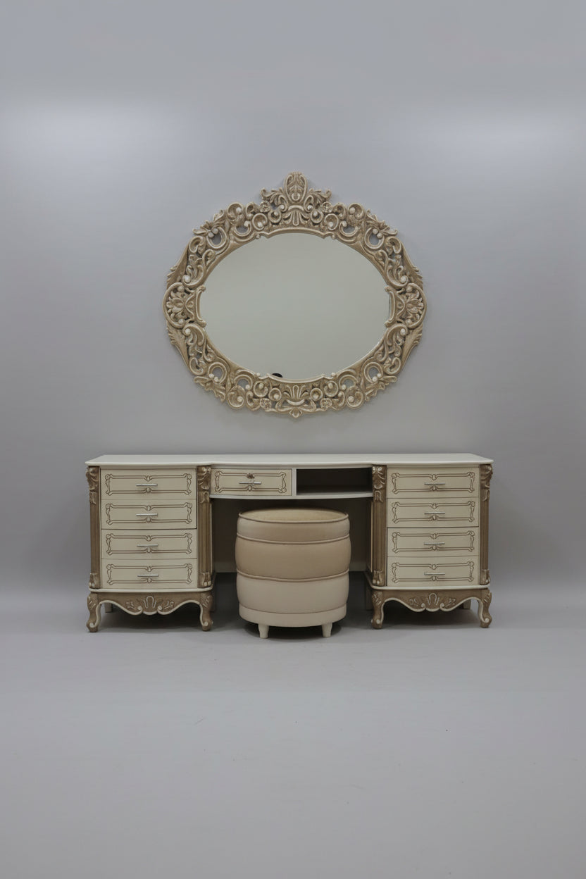 Luxury Wooden Bedroom Set – Bed, Dressing Table, 2 Side Tables, 2 Chairs with Coffee Table & Couch
