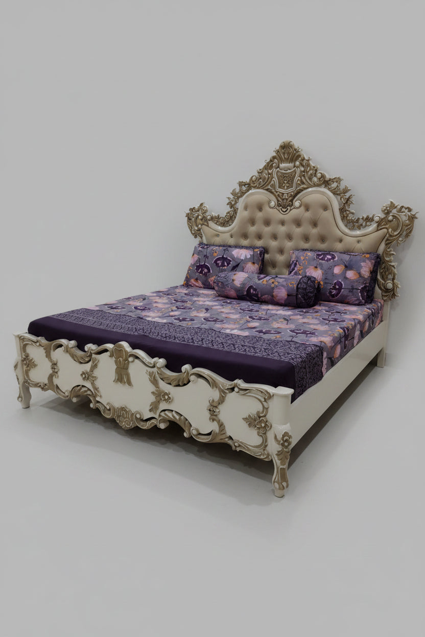Luxury Wooden Bedroom Set – Bed, Dressing Table, 2 Side Tables, 2 Chairs with Coffee Table & Couch