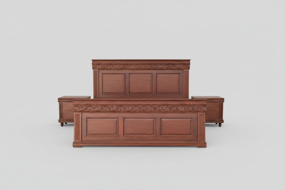 Luxury Wooden Bed with 2 Side Tables (complete solid wooden bed with top solid)