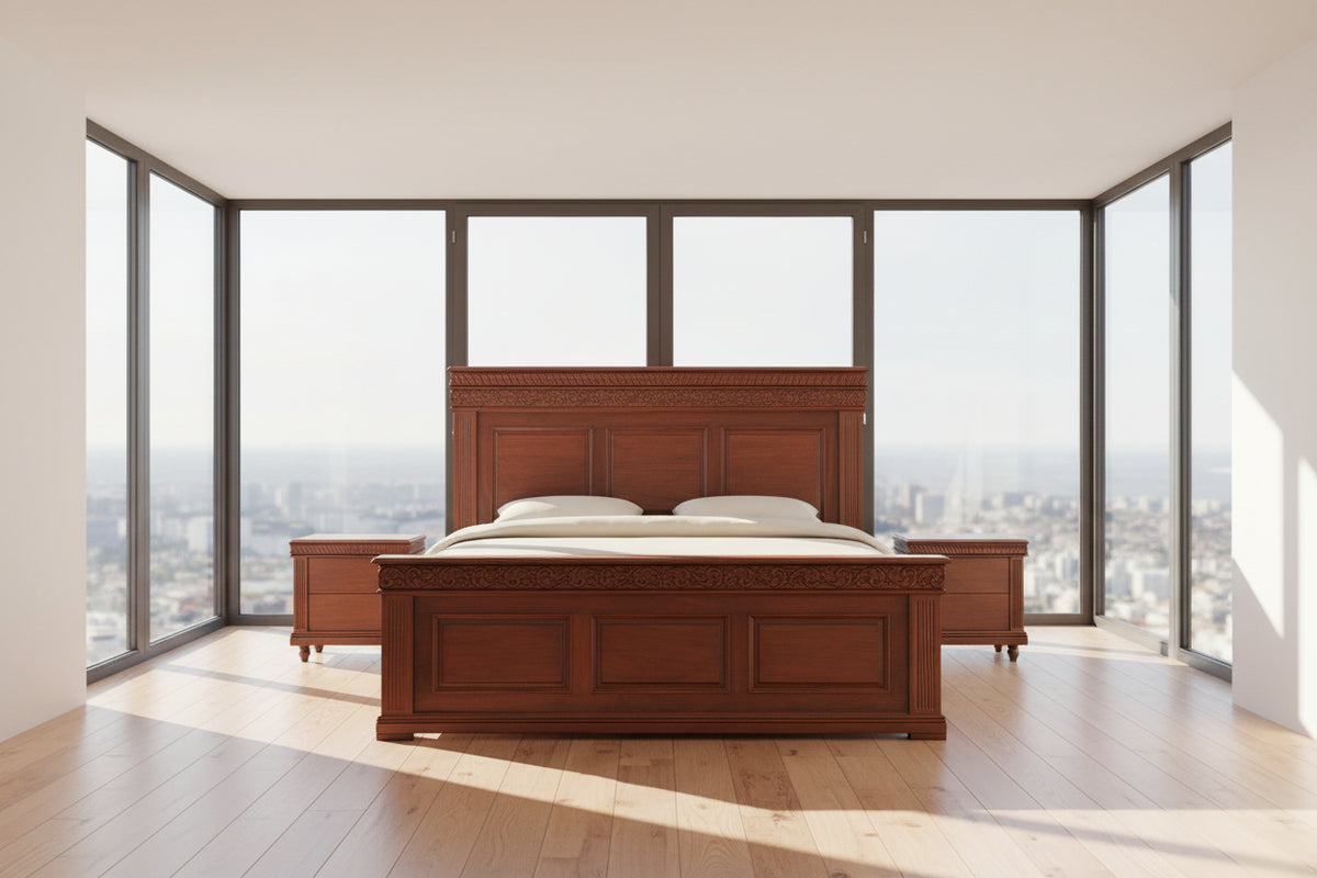 Luxury Wooden Bed with 2 Side Tables (complete solid wooden bed with top solid)