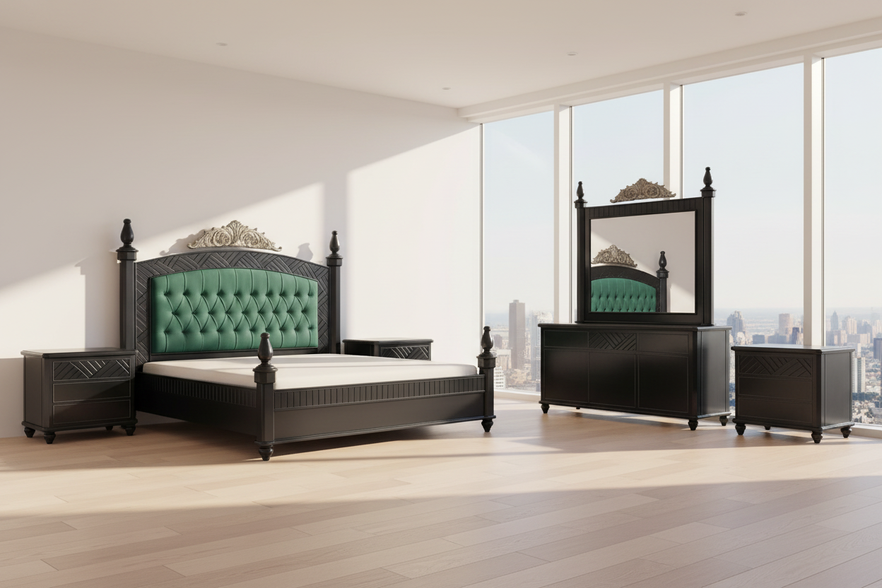 bed dressing with two side table